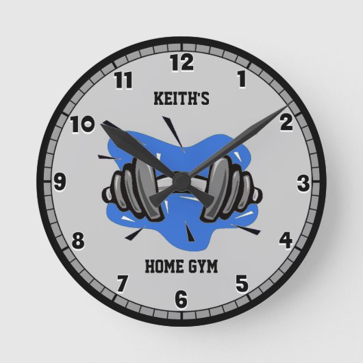 ブルー&グレーフィットネスジムラウンドクロック ラウンド壁時計 (正面)