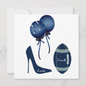 ブルー&グレーフットボールカップルズウェディングシャワー 招待状 (裏面)