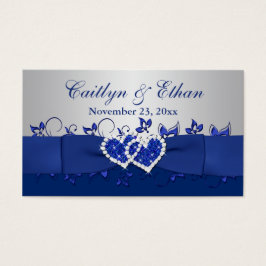 ブルー，グレーフローラ,ハート結婚式の引き出物ラベル