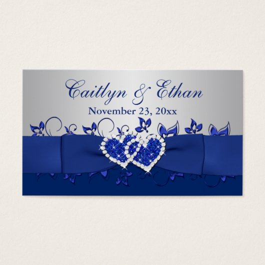 ブルー,グレーフローラ,ハート結婚式の引き出物ラベル (正面)