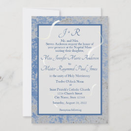 ブルー&グレーマーブルモノグラーム結婚式招待状 招待状
