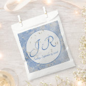 ブルー&グレーマーブル結婚式の引き出物バッグ フェイバーバッグ (クリップ留めされた状態)
