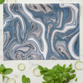 ブルー&グレー抽象芸術大理石 キッチンタオル (折り畳み)