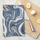 ブルー&グレー抽象芸術大理石 キッチンタオル (四つ折り)