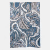 ブルー&グレー抽象芸術大理石 キッチンタオル (縦)