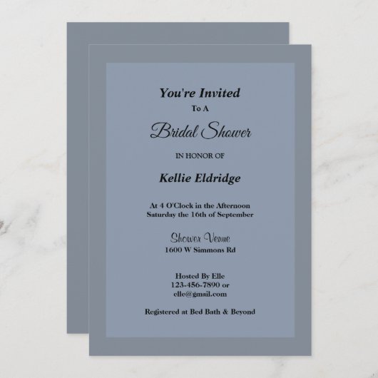 ブルー/グレー枠ブライダルシャワー招待状 招待状 (正面/裏面)