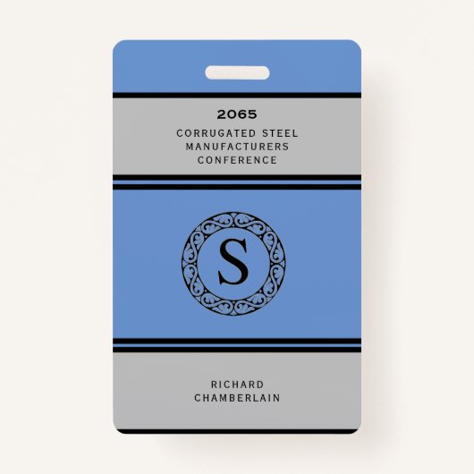 ブルー＆グレー カンファレンス バッジ ロゴ付き (正面)