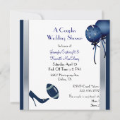 ブルー＆グレー フットボール カップル ウェディング シャワー 招待状 (正面)
