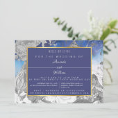 ブルー＆グレー ヴィンテージ フローラル 招待状 (スタンド正面)