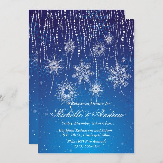 ブルー·グ王室のラム·スノーフレーク·ウィンター·ディナー·パーティー 招待状 (正面/裏面)