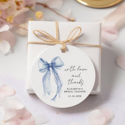 ブルー コケッタ ボウ ブライダル シャワー サンクス フェイバータグ