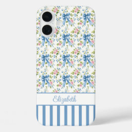 ブルー コケットボウズ フラワーズ モノグラム iPhone 16 PLUSケース