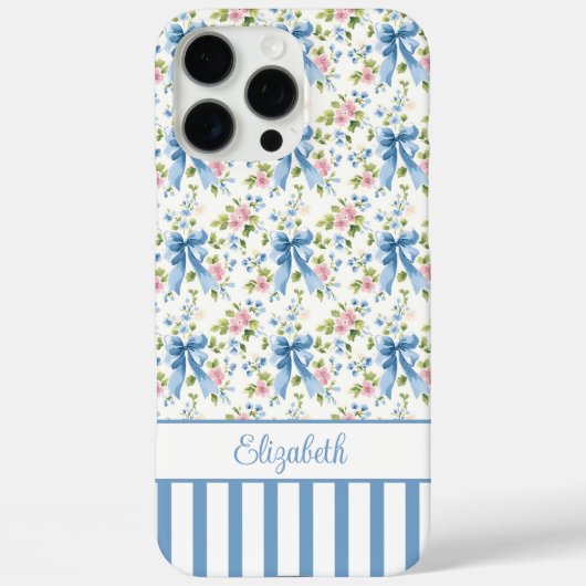 ブルー コケットボウズ フラワーズ モノグラム Case-Mate iPhoneケース (裏面)