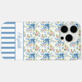 ブルー コケットボウズ フラワーズ モノグラム Case-Mate iPhoneケース (裏面 (横))