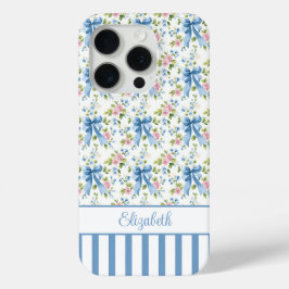 ブルー コケットボウズ フラワーズ モノグラム iPhone 15 PROケース