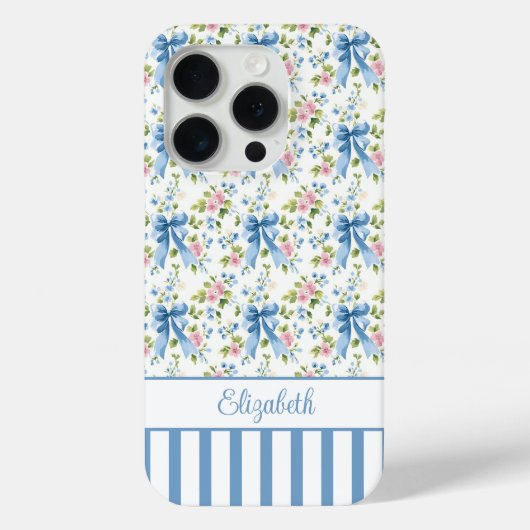 ブルー コケットボウズ フラワーズ モノグラム  Case-Mate iPhoneケース (裏面)