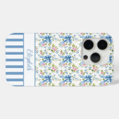 ブルー コケットボウズ フラワーズ モノグラム  Case-Mate iPhoneケース (裏面 (横))