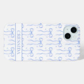 ブルー コケット ボウ モノグラム入り Case-Mate iPhoneケース (裏面 (横))