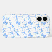 ブルー コケット ボウ 名前入れカスタム Case-Mate iPhoneケース (裏面 (横))