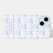 ブルー コケット リボン モノグラム Case-Mate iPhoneケース (裏面 (横))