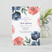 ブルー&コーラルウォーターカラーブーケウェディングシャワー 招待状 (スタンド正面)