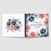 ブルー&コーラルウォーターカラーブーケ結婚ーズ ゲストブック (全面)