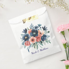 ブルー&コーラルウォーターカラーブーケ結婚ーズ フェイバーバッグ