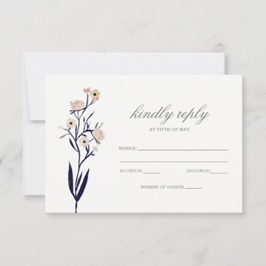 ブルー&コーラルピンクフローラ春の結婚式svp 出欠カード (正面)