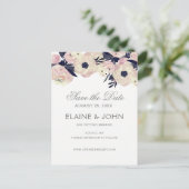 ブルー&コーラルピンクフローラ結婚式の日付を保存 案内ポストカード (スタンド正面)