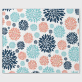 ブルー&コーラルフローララッピング紙 ラッピングペーパー (フラット)