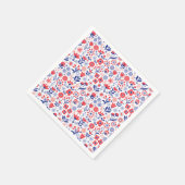 ブルー&コーラルフローラルパターン スタンダードカクテルナプキン (角)