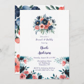 ブルー&コーラルブ絵を描ーケブルンチアンドバブーブリー 招待状 (正面/裏面)