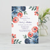 ブルー&コーラル絵を描ブーケ婚約パーティ 招待状 (スタンド正面)