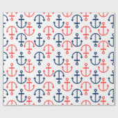 ブルー&コーラル航海のいかりオンホワイト ラッピングペーパー (フラット)