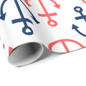 ブルー&コーラル航海のいかりオンホワイト ラッピングペーパー (ロールコーナー)