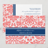 ブルー コーラル ダマスク リハーサル ディナー パーティー 招待状 (正面/裏面)