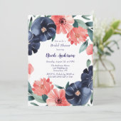ブルー＆コーラル ペイント ブーケ ブライダルシャワー 招待状 (スタンド正面)