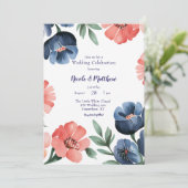 ブルー&コー絵を描ルブーケ結婚スお祝い 招待状 (スタンド正面)