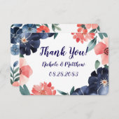 ブルー&コー絵を描ルブーケ結婚ス サンキューカード (正面/裏面)