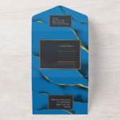 ブルー ゴールデン アブストラクト オールインワン インビテーション (外側)