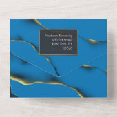 ブルー ゴールデン アブストラクト オールインワン インビテーション (裏面)