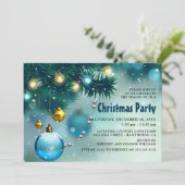 ブルー＆ゴールドのクリスマスパーティー 招待状 (スタンド正面)