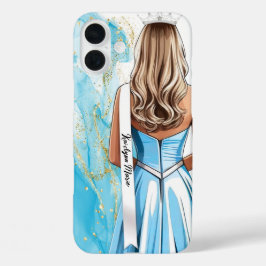 ブルー&ゴールドのラメ ページェント フォンケース ページェント iPhone 16 PLUSケース