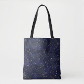 ブルー＆ゴールドの天体の星の幻想的な水彩画 トートバッグ (正面)