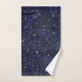 ブルー＆ゴールドの天体の星の幻想的な水彩画 バスタオルセット (ハンドタオル)