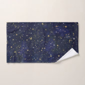 ブルー＆ゴールドの天体の星の幻想的な水彩画 バスタオルセット (ハンドタオル)