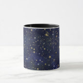 ブルー&ゴールドの天体の星の幻想的な水彩画 マグカップ (中央)