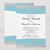 ブルー＆ゴールドの水彩画 ブライダルシャワー招待状 招待状 (正面/裏面)