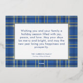 ブルー＆ゴールドタータン プリント  メリークリスマス フォト 箔シーズンカード (裏面)