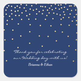 ブルー&ゴールドフォイルのドットモダン結婚式用シール スクエアシール